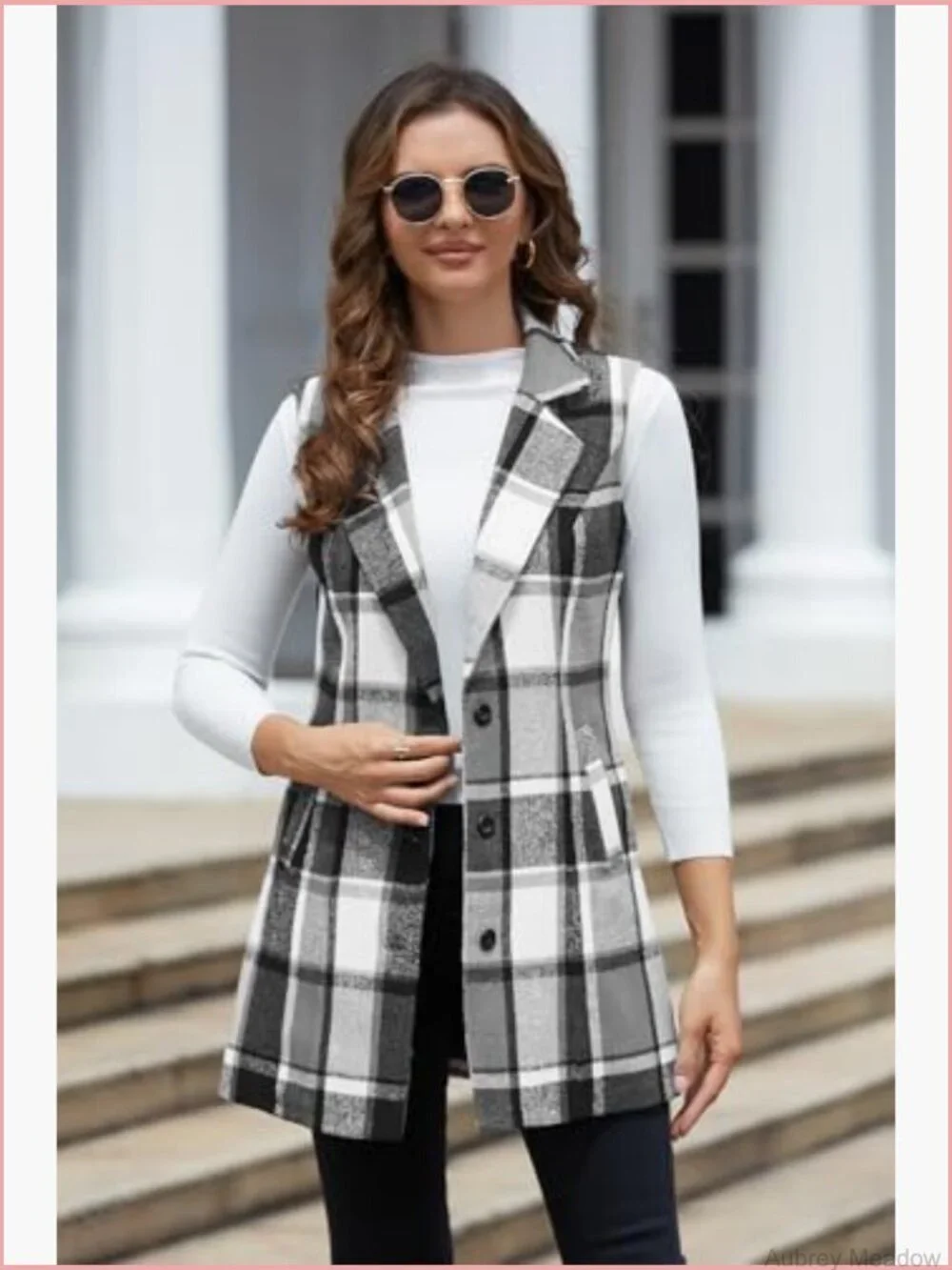 Plaid Vest Sleeveless Blazer Jacket Fall Winter Cardigan Tops